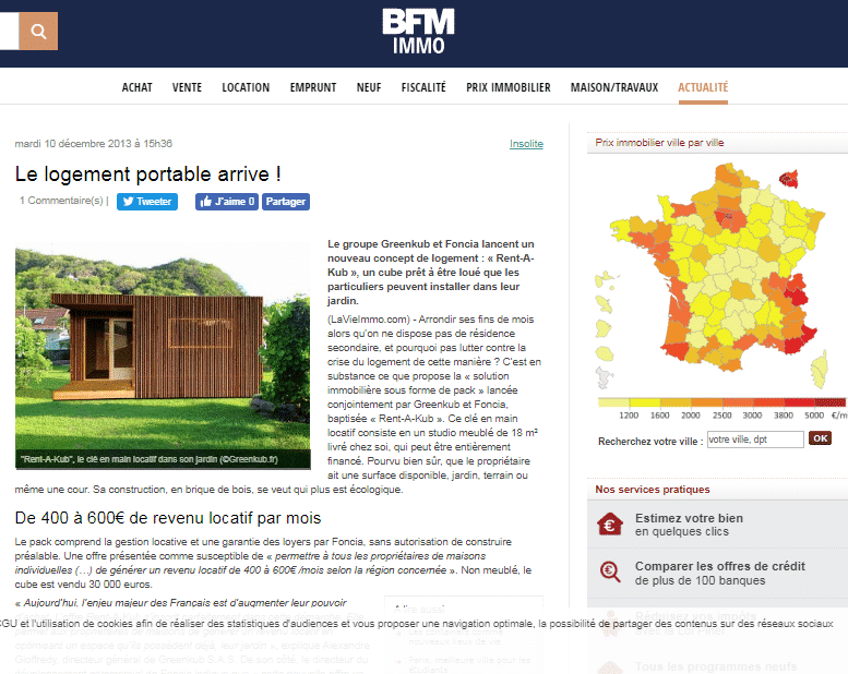 BFM immo article sur Greenkub