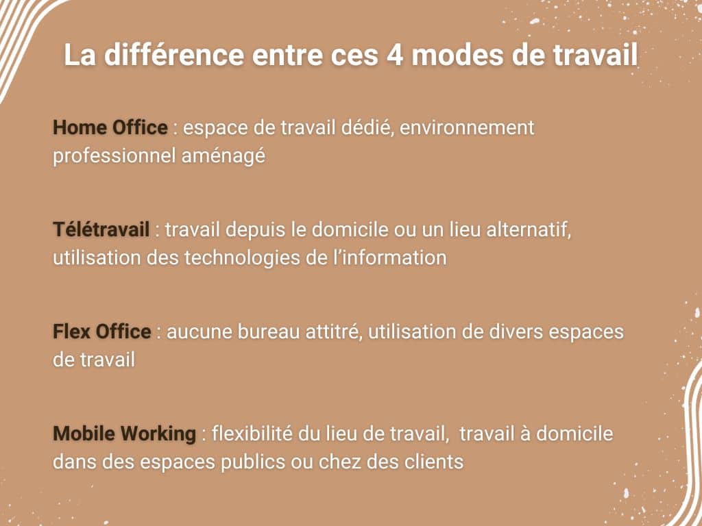 Différences entre home office, télétravail, flex office et mobile working