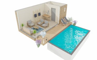 Pool House bois avec pergola et terrasse