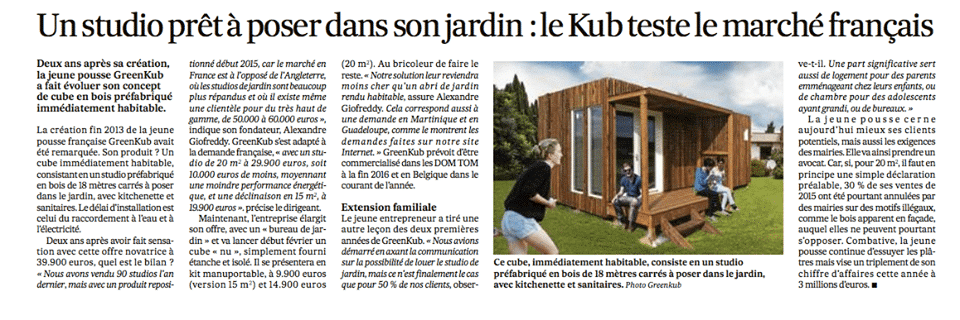 Les Echos parlent des studios de jardin Greenkub