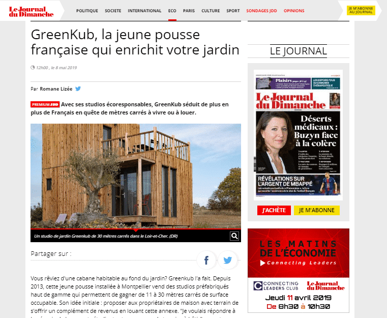 extrait de l'article du JDD sur les studios de greenkub