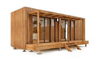 Vue 3D de profil d'un studio de jardin de 30 m² en longueur